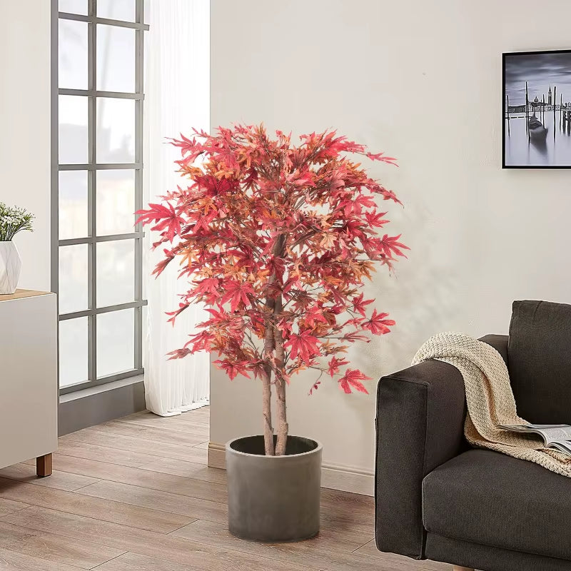 Red Maple Tree Simulation Birch Plant Potted Indoor Landscape Decoration Landscape Tree