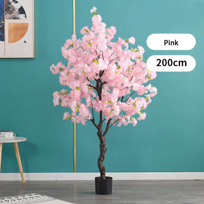 Home Decoration Artificial Cherry Tree Bonsai Wedding Indoor Living Room Floor Fake Plant with Basin Simulated Flower Decoration