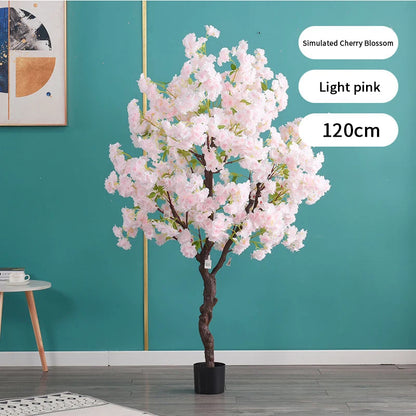 Home Decoration Artificial Cherry Tree Bonsai Wedding Indoor Living Room Floor Fake Plant with Basin Simulated Flower Decoration
