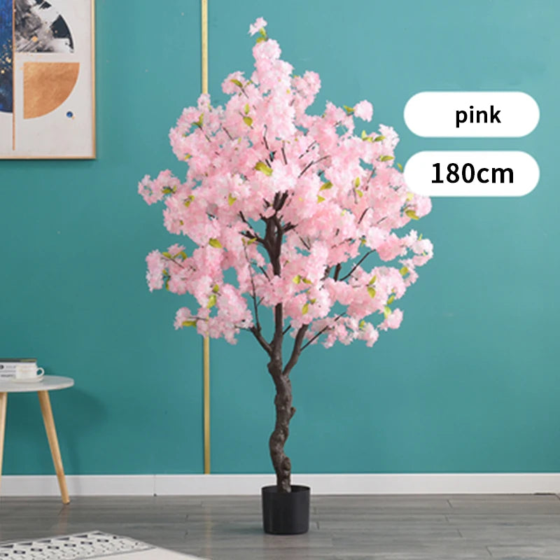 Home Decoration Artificial Cherry Tree Bonsai Wedding Indoor Living Room Floor Fake Plant with Basin Simulated Flower Decoration