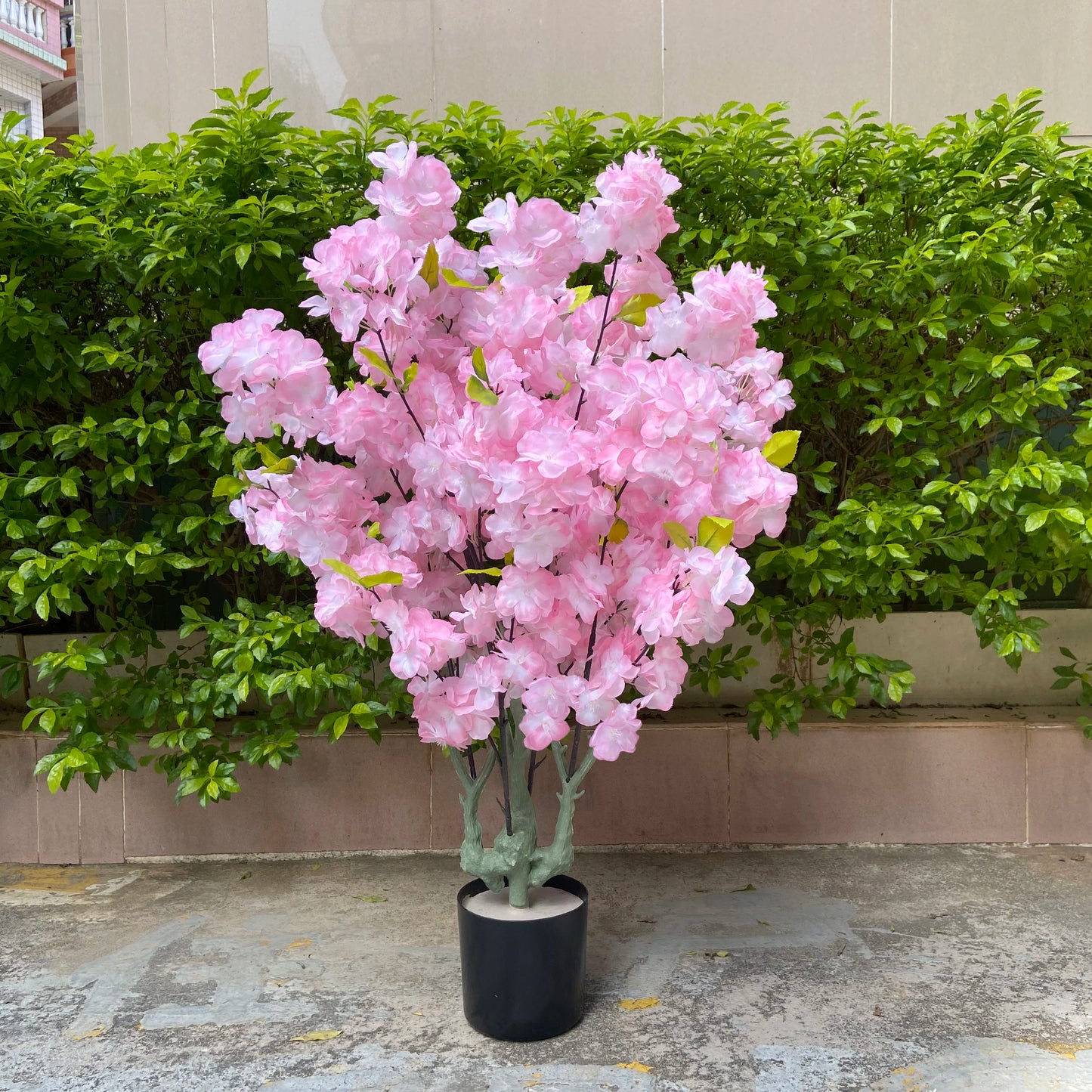Home Decoration Artificial Cherry Tree Bonsai Wedding Indoor Living Room Floor Fake Plant with Basin Simulated Flower Decoration