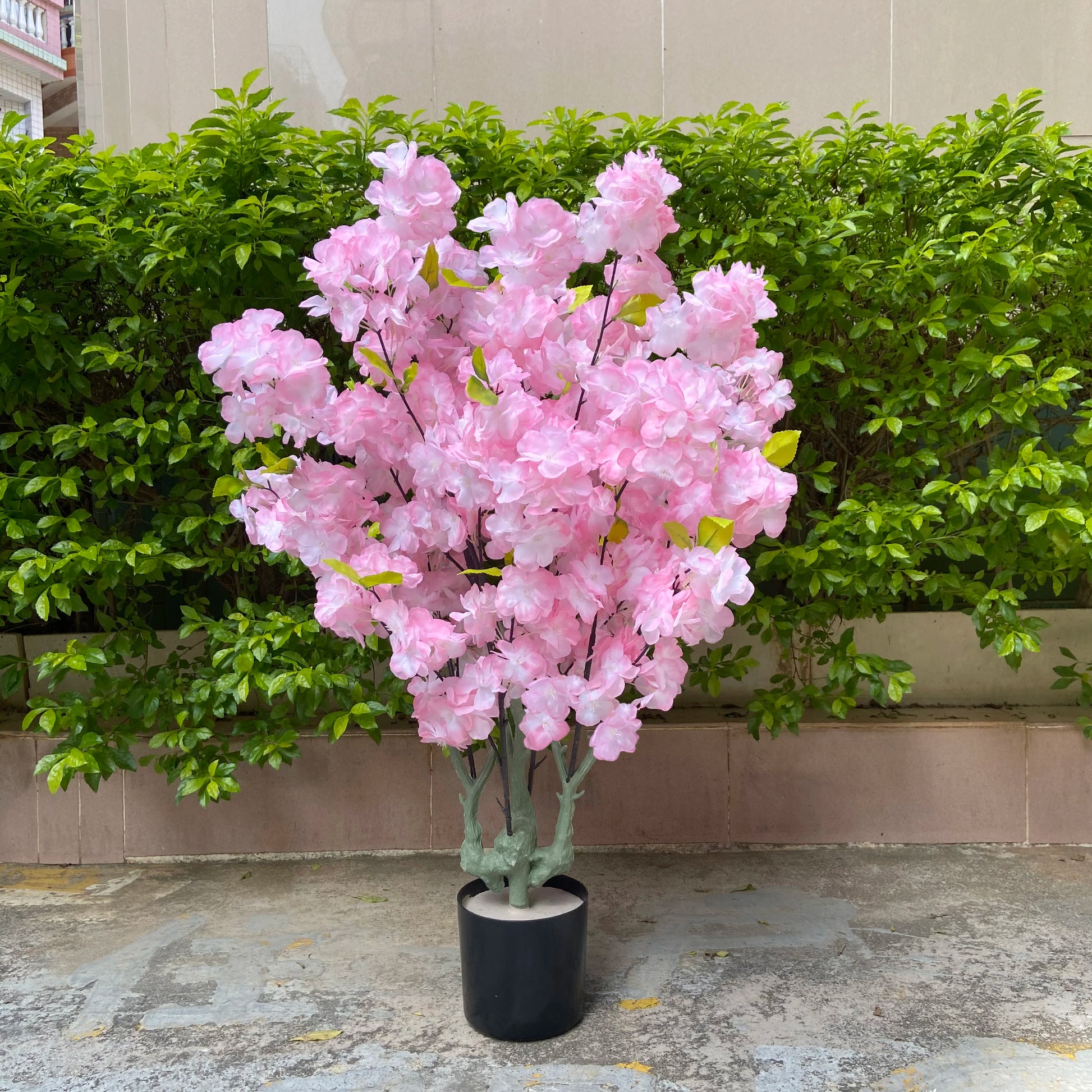 Home Decoration Artificial Cherry Tree Bonsai Wedding Indoor Living Room Floor Fake Plant with Basin Simulated Flower Decoration