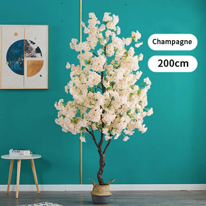 Home Decoration Artificial Cherry Tree Bonsai Wedding Indoor Living Room Floor Fake Plant with Basin Simulated Flower Decoration
